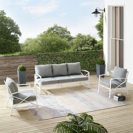 CROSLEY FURNITURE Outdoor Sofa Set, Gray & White - Sofa & 2 Arm Chairs - 3 Piece KO60030WH-GY